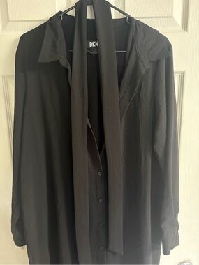 DKNY Black Button-Up Shirt with Neck Detail
